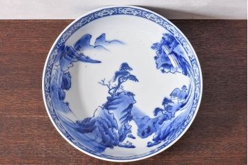 アンティーク雑貨　和食器　明治期　山水図　染付　アンティーク深鉢(深皿)(1)