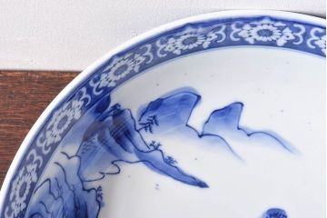 アンティーク雑貨　和食器　明治期　山水図　染付　アンティーク深鉢(深皿)(1)