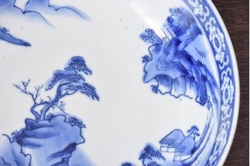 アンティーク雑貨　和食器　明治期　山水図　染付　アンティーク深鉢(深皿)(1)