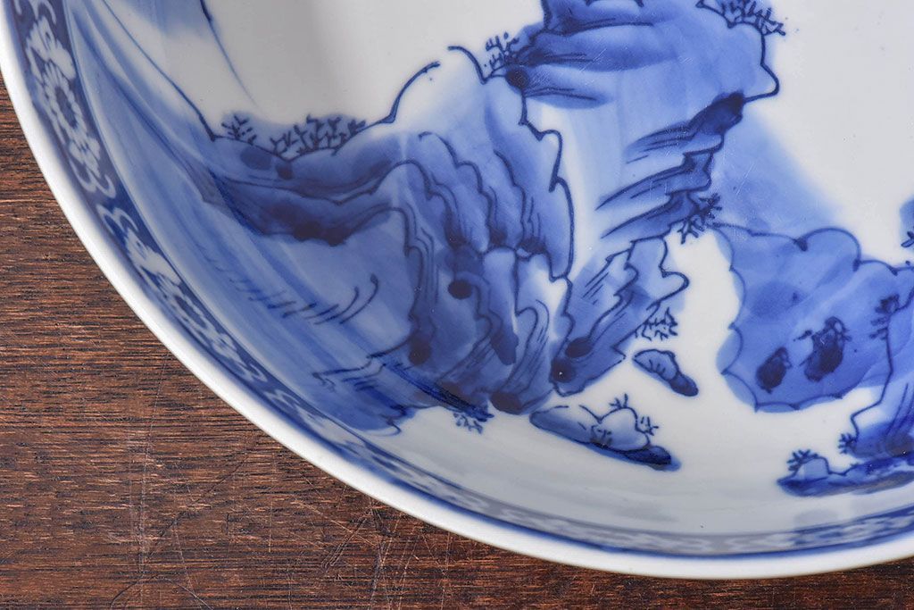 アンティーク雑貨　和食器　明治期　山水図　染付　アンティーク深鉢(深皿)(1)