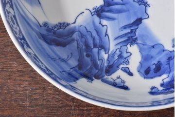 アンティーク雑貨　和食器　明治期　山水図　染付　アンティーク深鉢(深皿)(1)