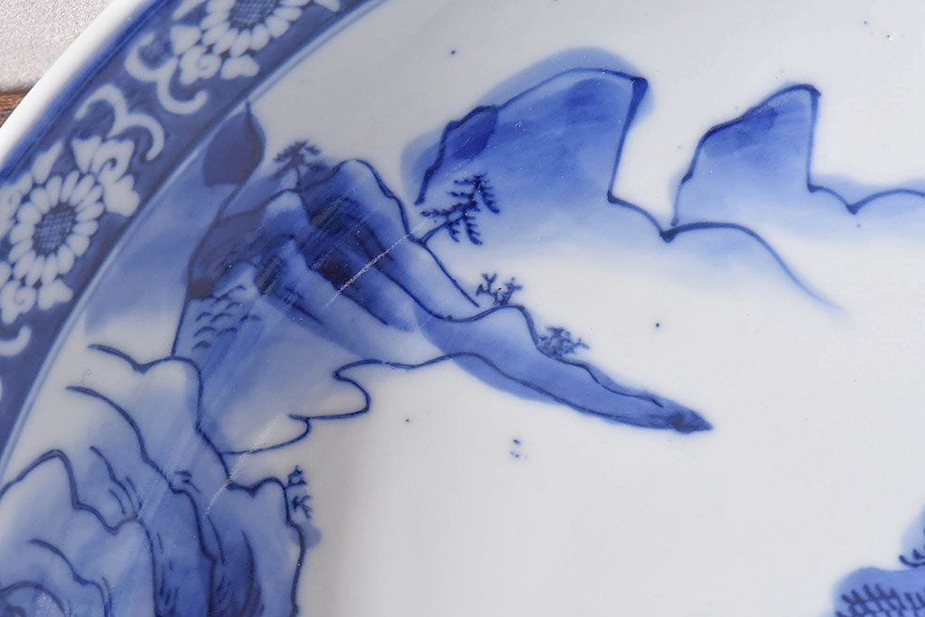 アンティーク雑貨　和食器　明治期　山水図　染付　アンティーク深鉢(深皿)(1)