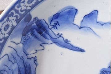 アンティーク雑貨　和食器　明治期　山水図　染付　アンティーク深鉢(深皿)(1)