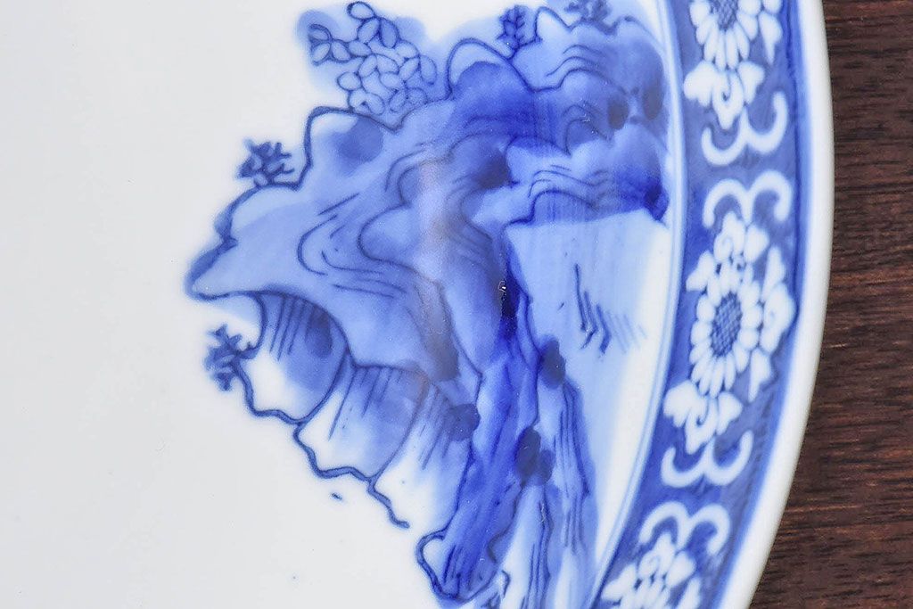 アンティーク雑貨　和食器　明治期　山水図　染付　アンティーク深鉢(深皿)(1)