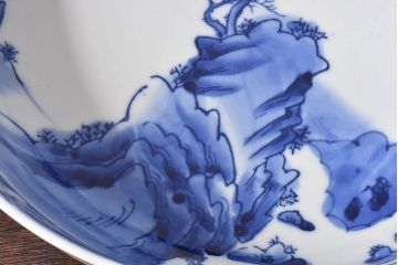 アンティーク雑貨　和食器　明治期　山水図　染付　アンティーク深鉢(深皿)(1)
