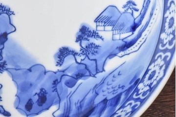 アンティーク雑貨　和食器　明治期　山水図　染付　アンティーク深鉢(深皿)(1)