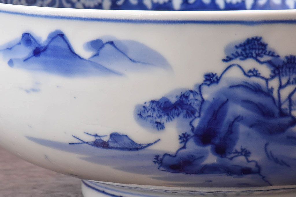 アンティーク雑貨　和食器　明治期　山水図　染付　アンティーク深鉢(深皿)(1)