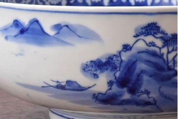 アンティーク雑貨　和食器　明治期　山水図　染付　アンティーク深鉢(深皿)(1)