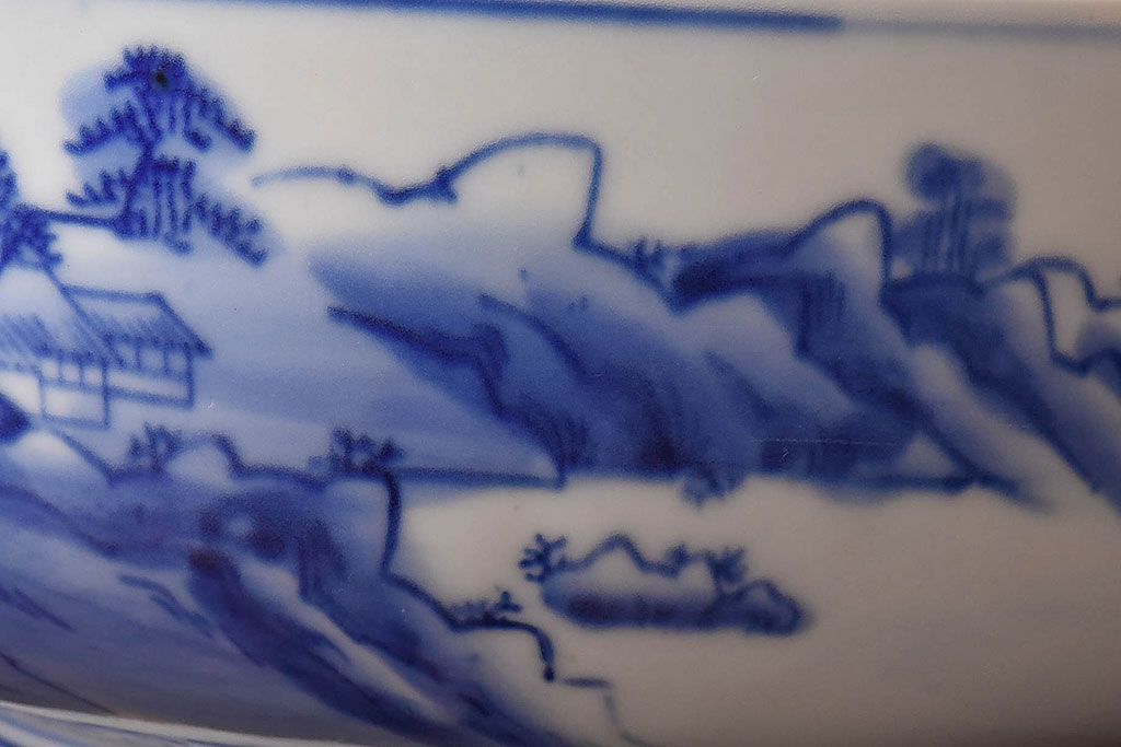 アンティーク雑貨　和食器　明治期　山水図　染付　アンティーク深鉢(深皿)(1)