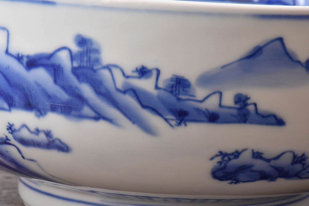 アンティーク雑貨　和食器　明治期　山水図　染付　アンティーク深鉢(深皿)(1)
