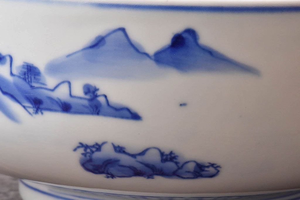 アンティーク雑貨　和食器　明治期　山水図　染付　アンティーク深鉢(深皿)(1)