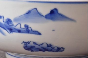 アンティーク雑貨　和食器　明治期　山水図　染付　アンティーク深鉢(深皿)(1)