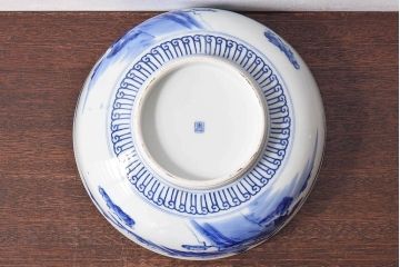 アンティーク雑貨　和食器　明治期　山水図　染付　アンティーク深鉢(深皿)(1)