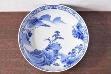 アンティーク雑貨　和食器　明治期　山水図　染付　アンティーク深鉢(深皿)(2)