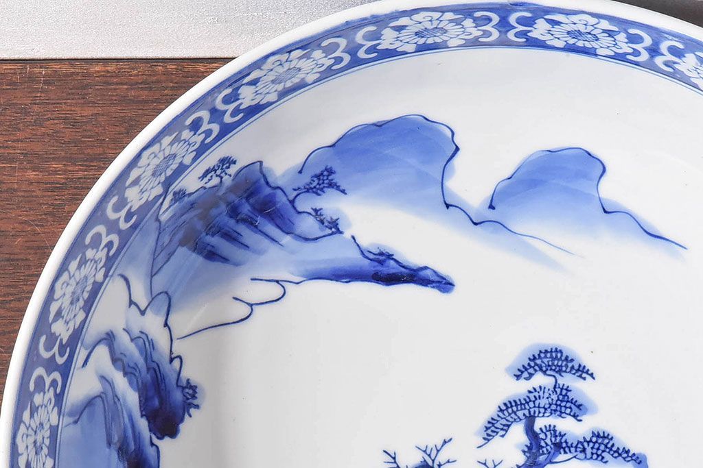 アンティーク雑貨　和食器　明治期　山水図　染付　アンティーク深鉢(深皿)(2)