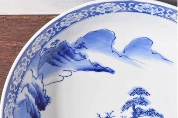 アンティーク雑貨　和食器　明治期　山水図　染付　アンティーク深鉢(深皿)(2)
