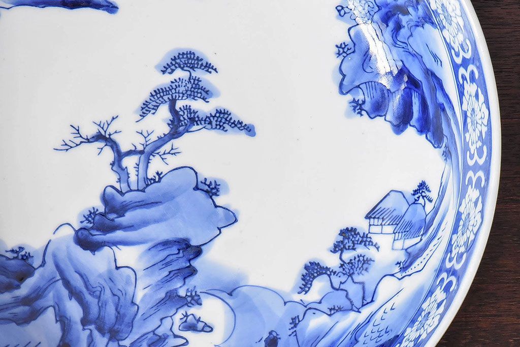 アンティーク雑貨　和食器　明治期　山水図　染付　アンティーク深鉢(深皿)(2)