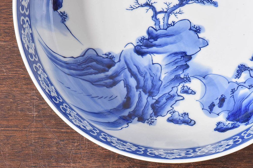 アンティーク雑貨　和食器　明治期　山水図　染付　アンティーク深鉢(深皿)(2)