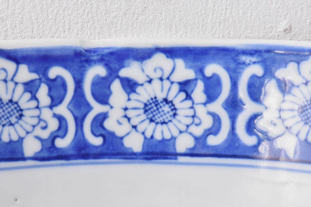 アンティーク雑貨　和食器　明治期　山水図　染付　アンティーク深鉢(深皿)(2)