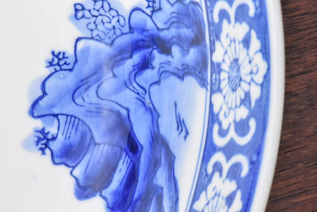 アンティーク雑貨　和食器　明治期　山水図　染付　アンティーク深鉢(深皿)(2)