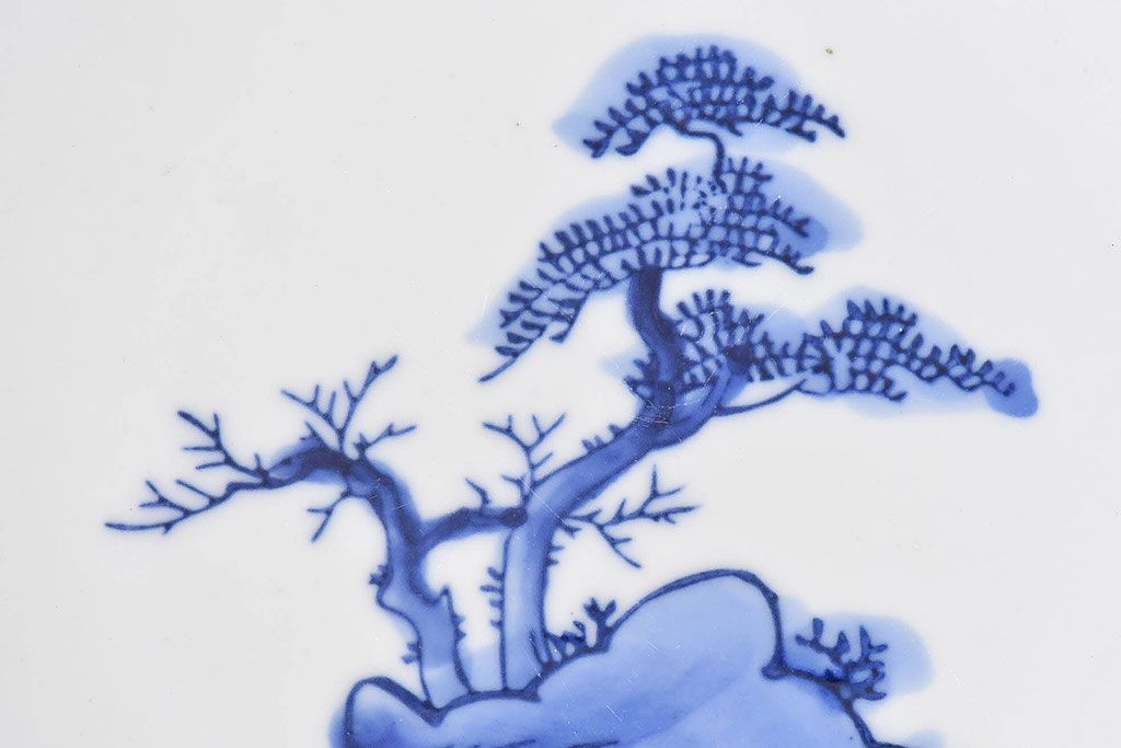 アンティーク雑貨　和食器　明治期　山水図　染付　アンティーク深鉢(深皿)(2)