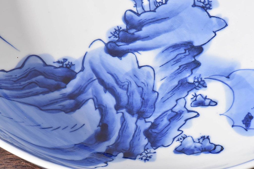 アンティーク雑貨　和食器　明治期　山水図　染付　アンティーク深鉢(深皿)(2)