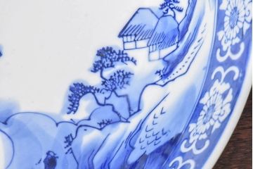 アンティーク雑貨　和食器　明治期　山水図　染付　アンティーク深鉢(深皿)(2)