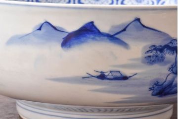 アンティーク雑貨　和食器　明治期　山水図　染付　アンティーク深鉢(深皿)(2)