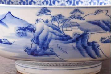 アンティーク雑貨　和食器　明治期　山水図　染付　アンティーク深鉢(深皿)(2)