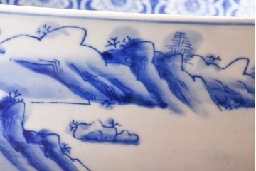 アンティーク雑貨　和食器　明治期　山水図　染付　アンティーク深鉢(深皿)(2)