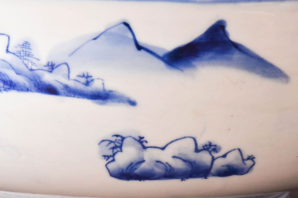 アンティーク雑貨　和食器　明治期　山水図　染付　アンティーク深鉢(深皿)(2)