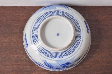 アンティーク雑貨　和食器　明治期　山水図　染付　アンティーク深鉢(深皿)(2)