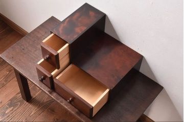 中古　北海道民芸家具　滑らかな木の質感が魅力的な面白小箱(小引き出し)(1)
