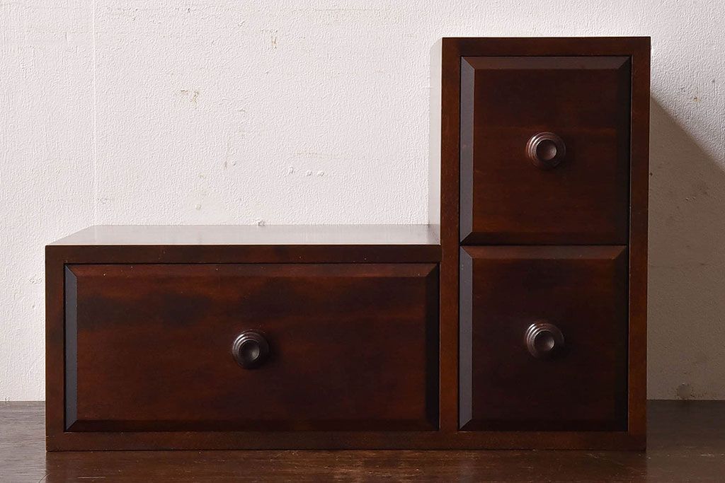 中古　北海道民芸家具　滑らかな木の質感が魅力的な面白小箱(小引き出し)(2)