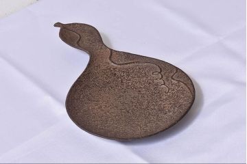 アンティーク雑貨　平安金寿堂造　大正昭和期 鉄瓢形菓子盆(茶道具)・外箱付き