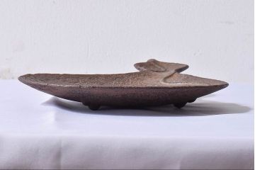 アンティーク雑貨　平安金寿堂造　大正昭和期 鉄瓢形菓子盆(茶道具)・外箱付き