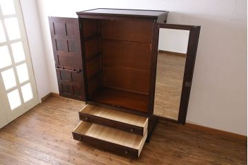 中古　北海道民芸家具　落ち着きのあるシックなワードローブ(洋服タンス、キャビネット)