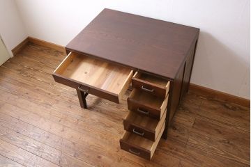 アンティーク家具　和製アンティーク　栗材　木の質感が味わい深い木製デスク(片袖机、在宅ワーク、在宅用ワークデスク、作業台)