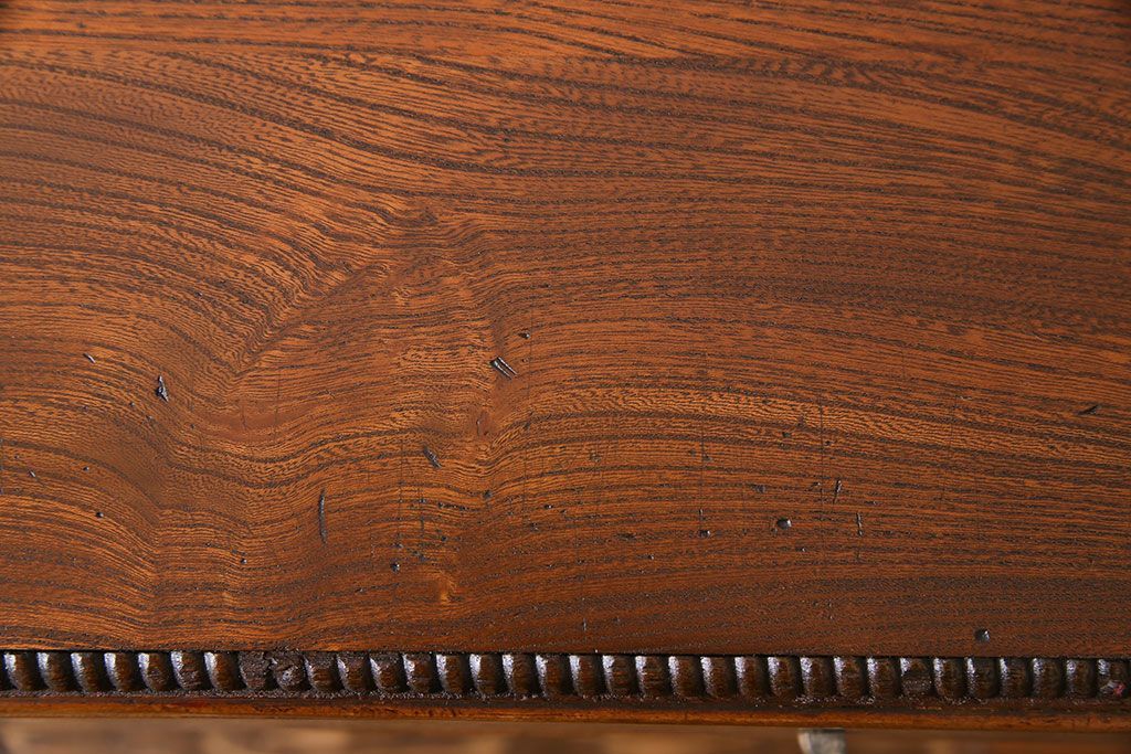 レトロ家具　昭和レトロ　天板ケヤキ材　明るい色味の薄型デスク(片袖机、在宅ワーク、在宅用ワークデスク、作業台)