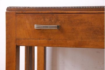 レトロ家具　昭和レトロ　天板ケヤキ材　明るい色味の薄型デスク(片袖机、在宅ワーク、在宅用ワークデスク、作業台)