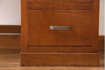 レトロ家具　昭和レトロ　天板ケヤキ材　明るい色味の薄型デスク(片袖机、在宅ワーク、在宅用ワークデスク、作業台)