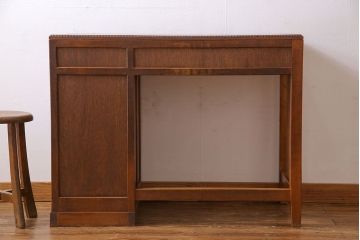 レトロ家具　昭和レトロ　天板ケヤキ材　明るい色味の薄型デスク(片袖机、在宅ワーク、在宅用ワークデスク、作業台)