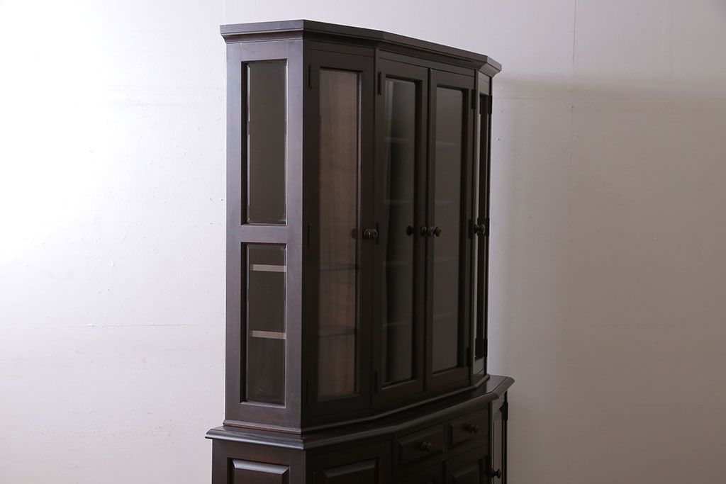 中古　北海道民芸家具　OM151　シックな食器棚(キャビネット、収納棚)(定価130万円)