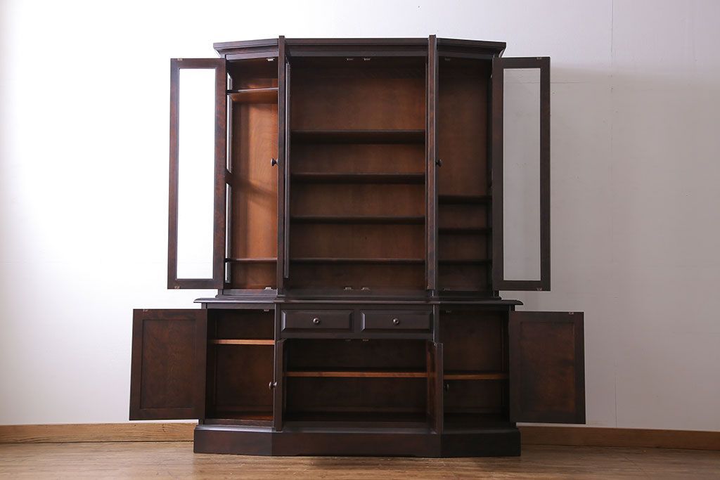 中古　北海道民芸家具　OM151　シックな食器棚(キャビネット、収納棚)(定価130万円)