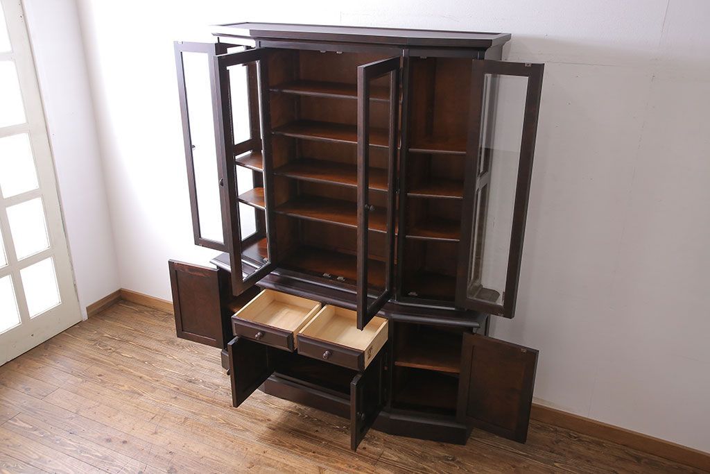 中古　北海道民芸家具　OM151　シックな食器棚(キャビネット、収納棚)(定価130万円)