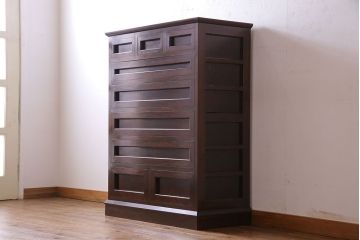 中古　松本民芸家具　意匠が存在感を放つF型整理タンス(チェスト)(定価約36万円)