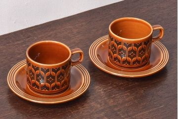 アンティーク雑貨　イギリスビンテージ　HORNSEA(ホーンジー)HEIRLOOM(エアルーム)シリーズ　カップ&ソーサー2客セット(洋食器)(1)