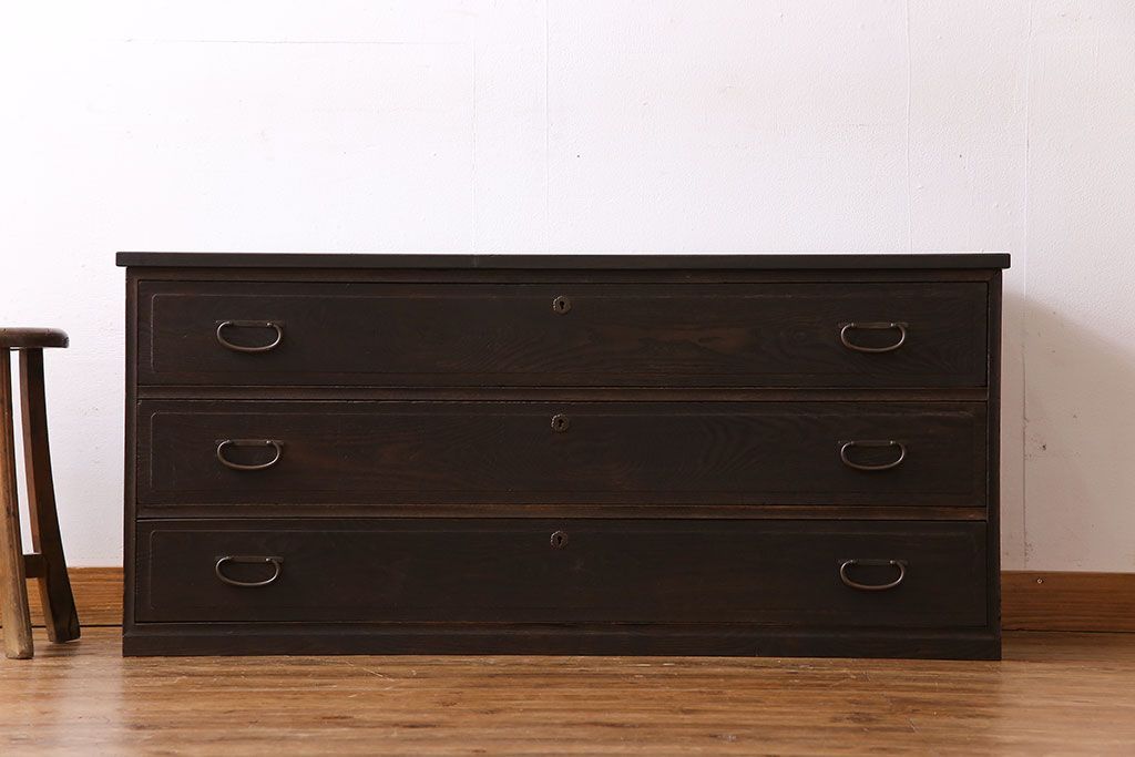 アンティーク家具　和製アンティーク　前面ケヤキ材　古い木の質感のタンスローチェスト(引き出し、テレビ台)