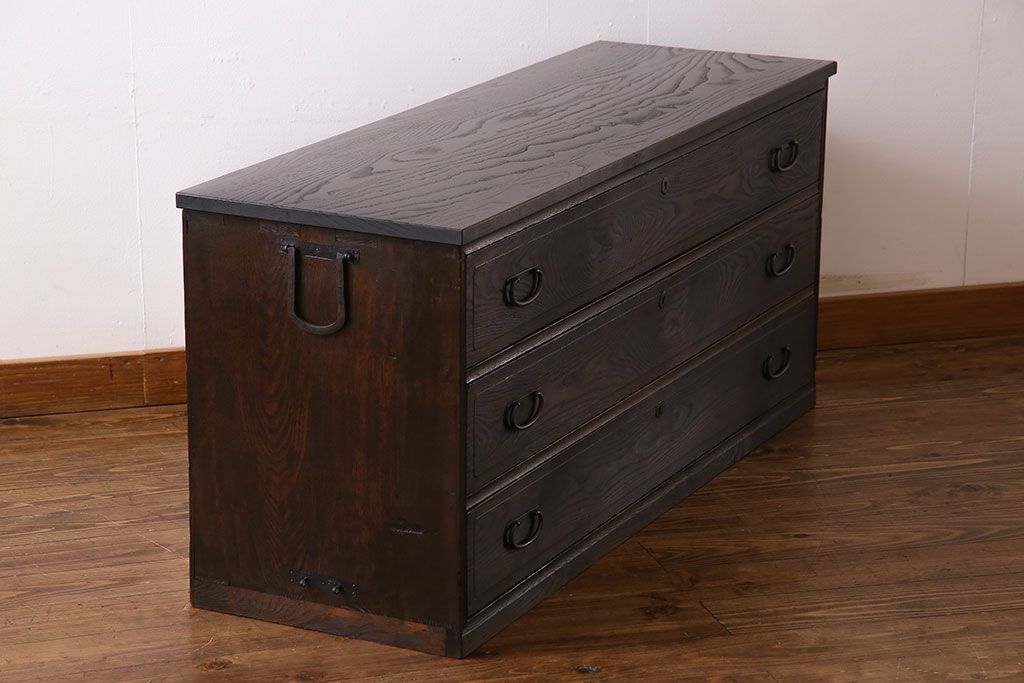 アンティーク家具　和製アンティーク　前面ケヤキ材　古い木の質感のタンスローチェスト(引き出し、テレビ台)