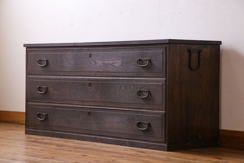 アンティーク家具　和製アンティーク　前面ケヤキ材　古い木の質感のタンスローチェスト(引き出し、テレビ台)